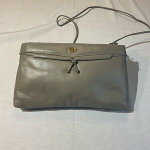 Etienne Aigner Clutch Purse Vintage Leather Gray/Taupe Convertible Pocket Mirror